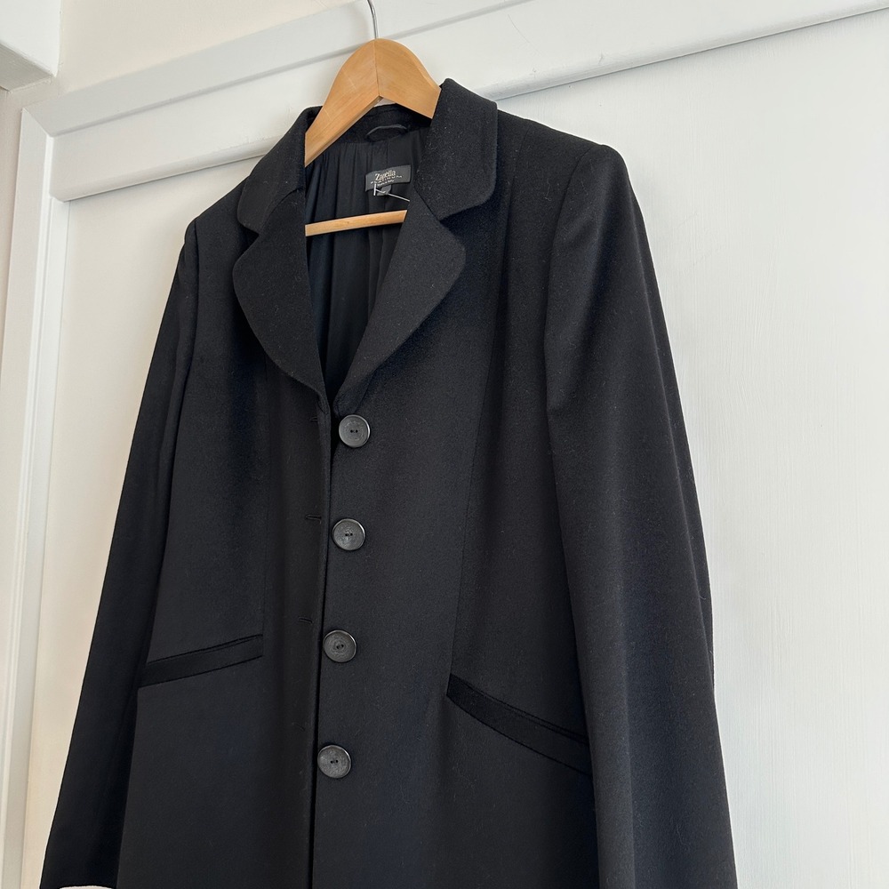 NWT ZANELLA PLATINUM Black Button Front Lapel Midi Coat Womens Small 4-6